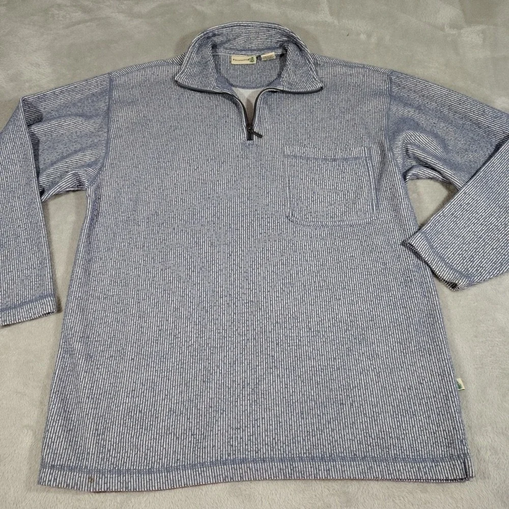 Fieldmaster Pullover Sweater Jacket Men M Blue Stripe Hiking 1/4 Zip Long Sleeve